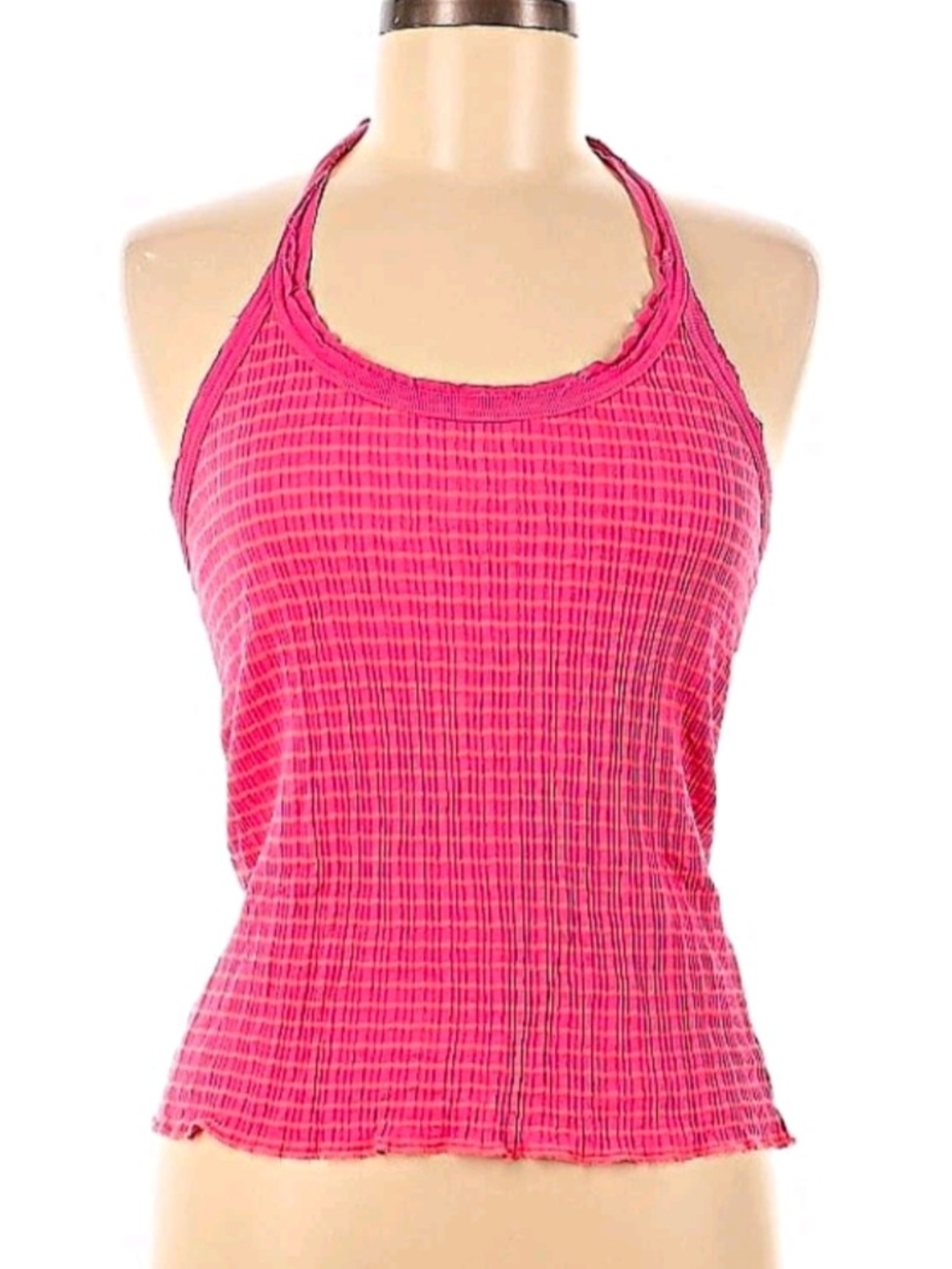 Women’s Hot Pink Ribbed Halter Tank Top